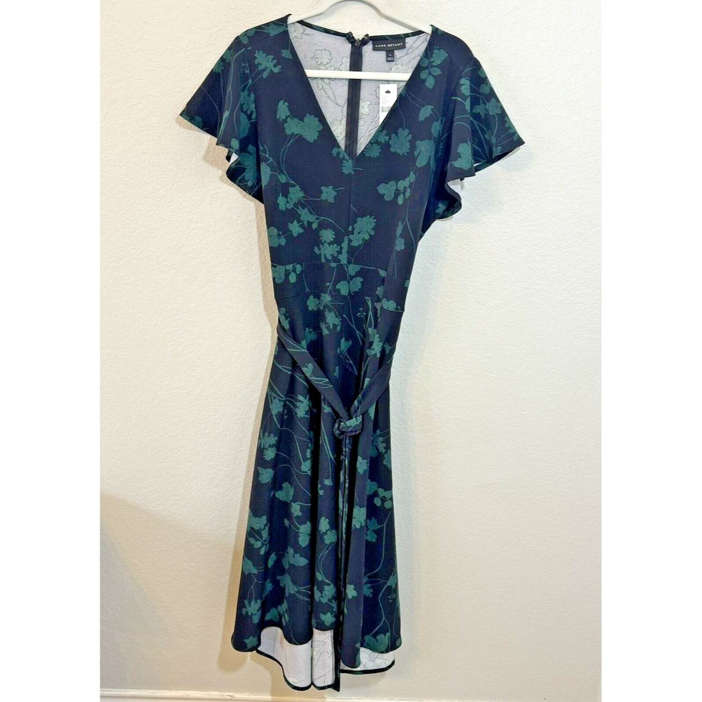 Lane Bryant Dress‎ Plus Size 14 Maxi Floral  Green Black Belted, Lined, New